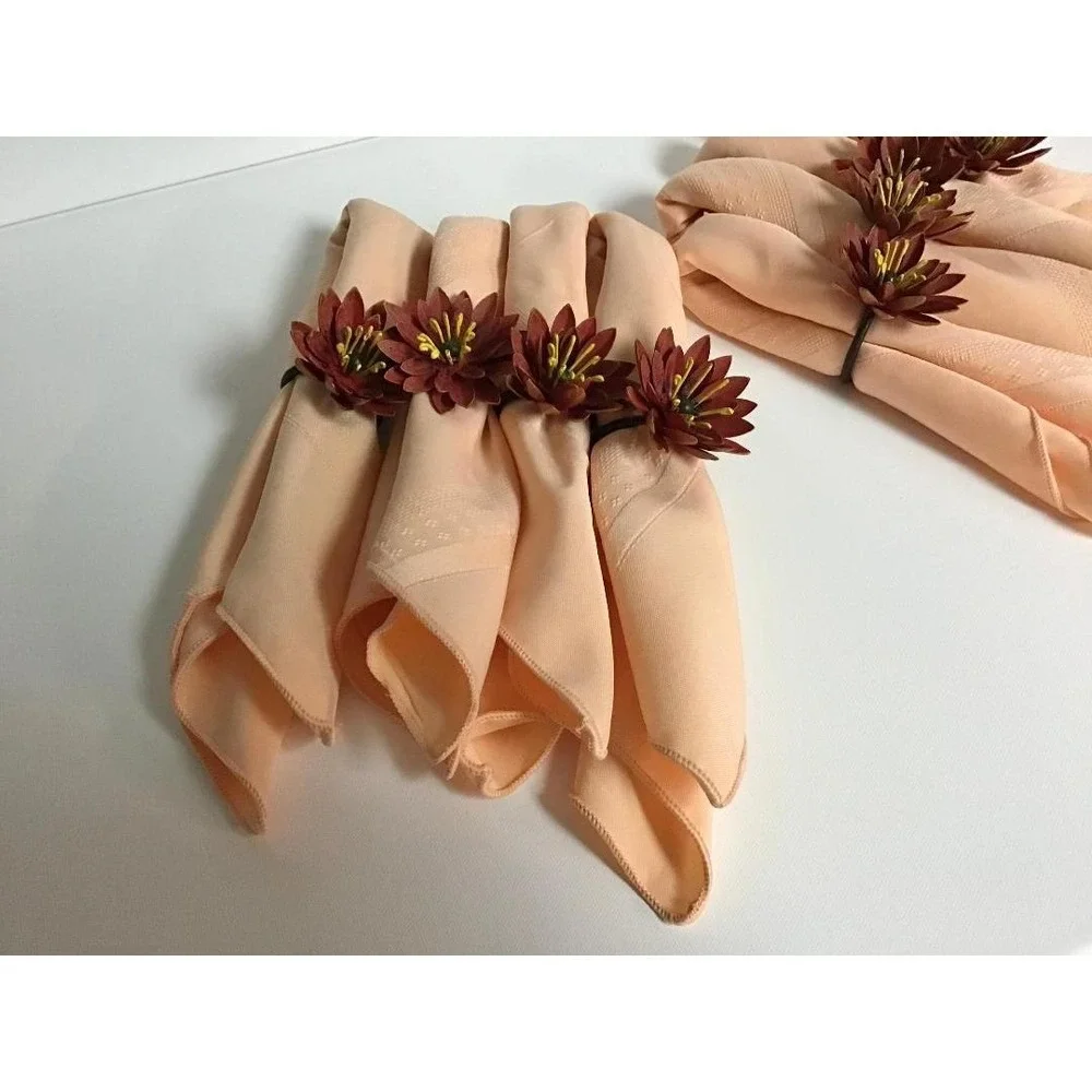 Vintage Style Floral Napkin Rings and Peach Cloth Napkins Boho Whimsical Cottage